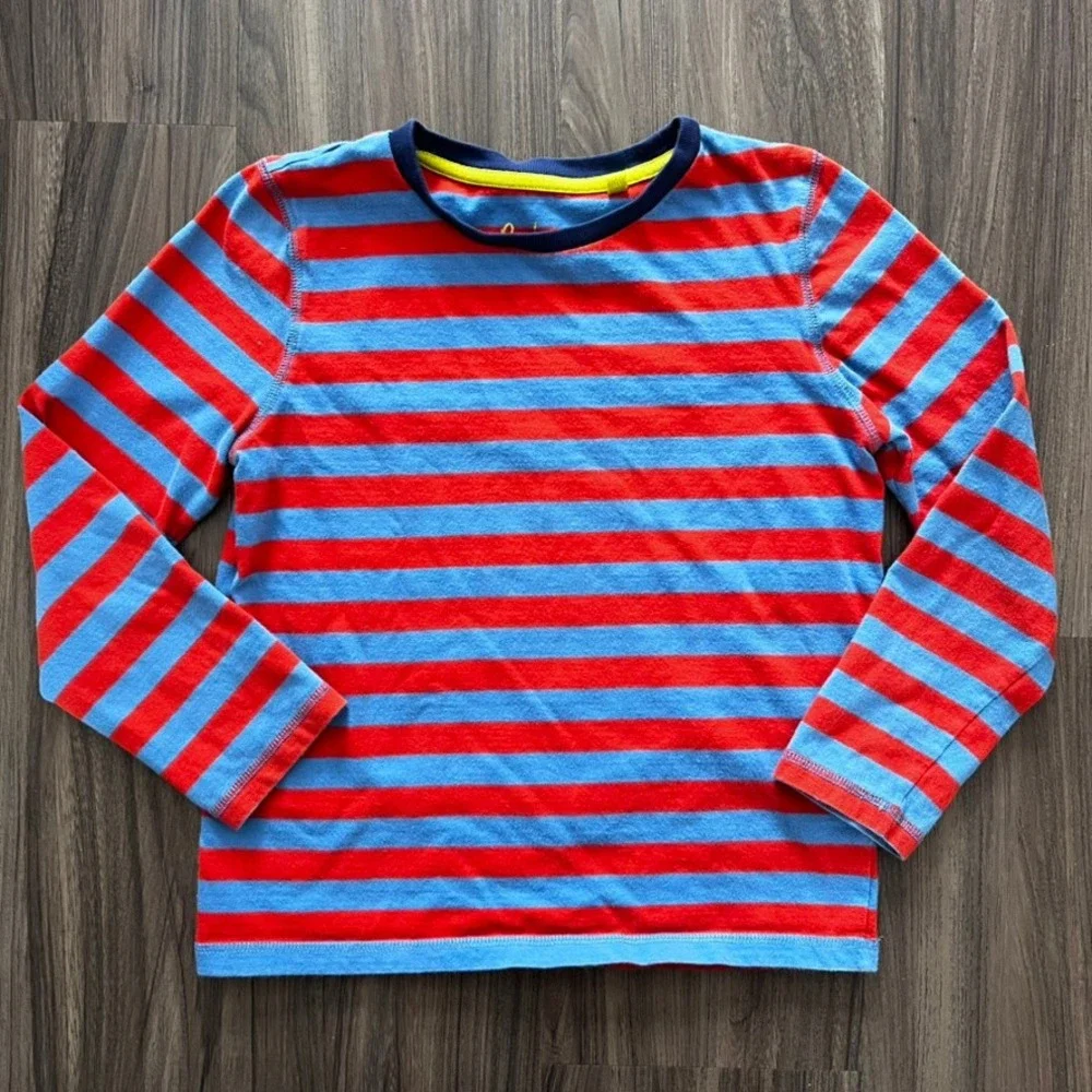 Boden Cotton Striped Crew Neck Long Sleeve Tee Blue Red Stripes size 8-9Y 134cm‎